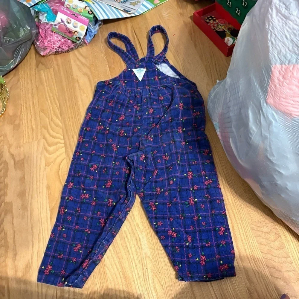 Vintage Oshkosh B’gosh Kids Floral Blue Overalls 4T 90s Pink